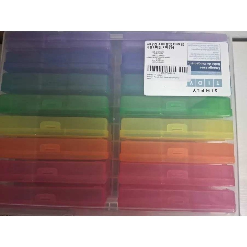 Simply Tidy Rainbow Photo and Craft Keeper 16 Case Storage Box Clear Multi Color